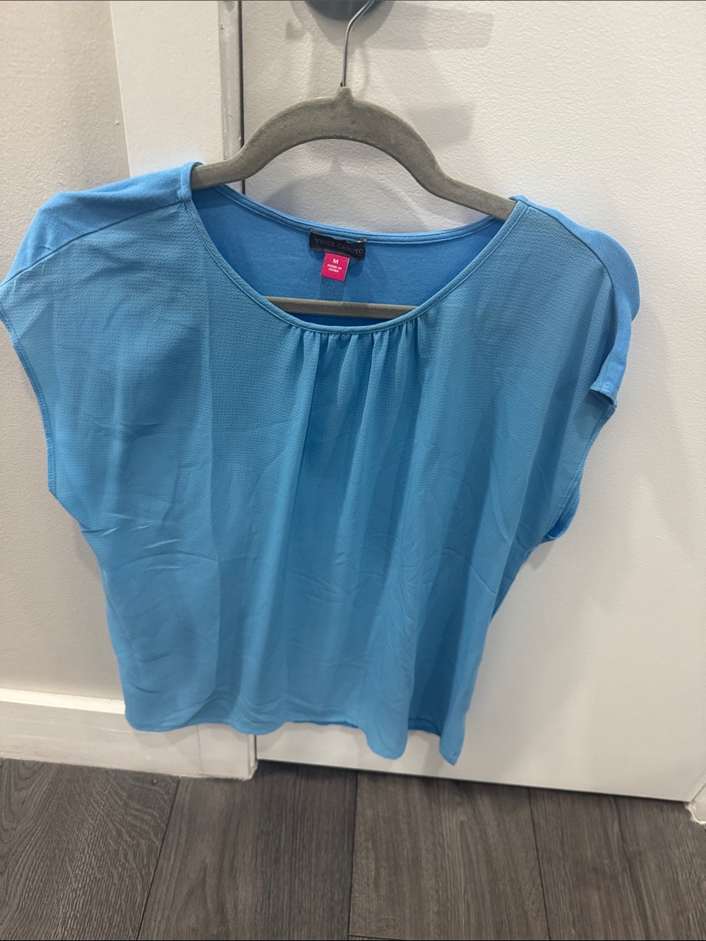 Light Blue Vince Camuto Women's Short Sleeve Blouse - Casual Scoop Neck